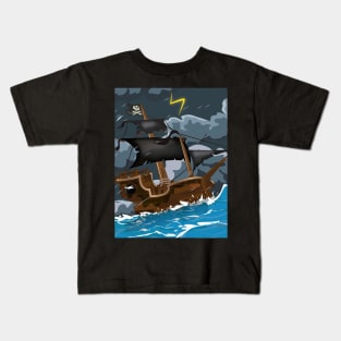 Pirate Ship in a storm Kids T-Shirt